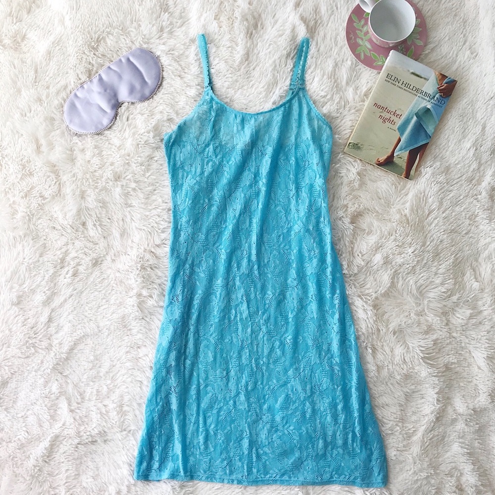 Calvin Klein Size M Aqua Lace Nightie Adj. straps